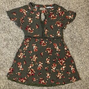 Blu Pepper Dress Womens M Green Red Floral Boho Baby Doll Lined Mini